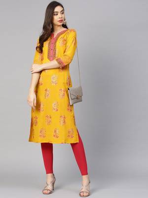 Yellow & Pink Screen Print Straight Kurta 4