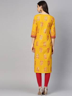 Yellow & Pink Screen Print Straight Kurta 5