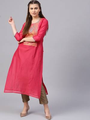Pink Yoke Design Straight Kurta 1