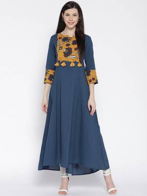 Women Teal Blue Yoke Design Anarkali Kurta 1