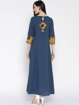 Women Teal Blue Yoke Design Anarkali Kurta 5