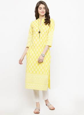 Yellow Printed Straight Kurta 1