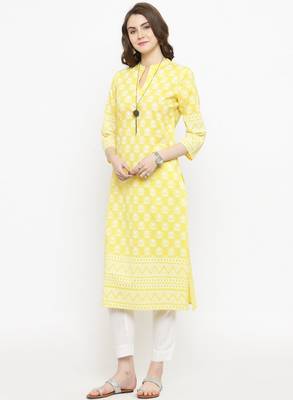 Yellow Printed Straight Kurta 2