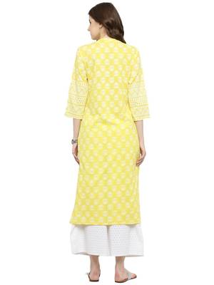 Yellow Printed Straight Kurta 3