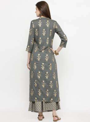 Women Grey & Gold Toned Printed Straight Kurta 3