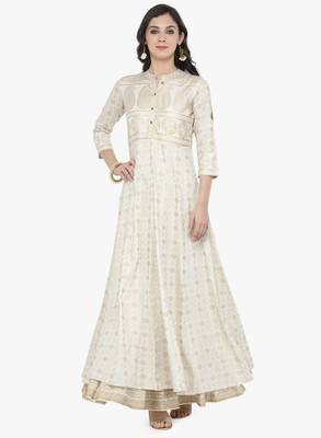 Women Off White Printed Maxi Dress 2