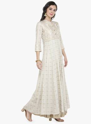 Women Off White Printed Maxi Dress 4