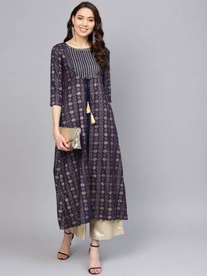 Blue Gold Printed Anarkali Kurta 1