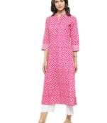 Women Pink Printed Straight Kurta