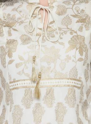 Off White & Gold Toned Printed Straight Kurta 3