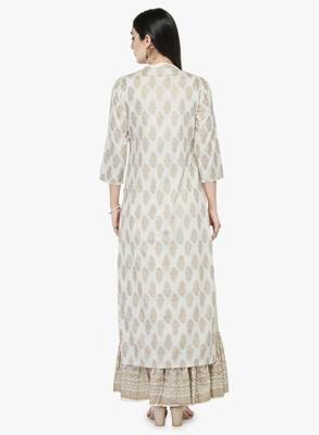 Off White & Gold Toned Printed Straight Kurta 4