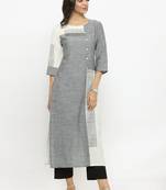 Grey & White Colourblocked Straight Kurta