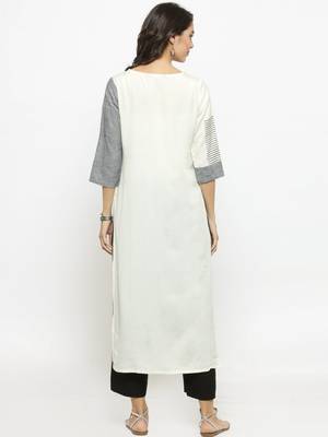 Grey & White Colourblocked Straight Kurta 4