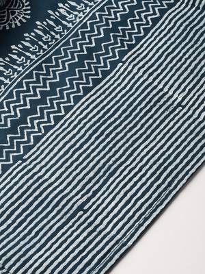 Blue Hand Block Printed Straight Kurta With Flarred Hand Block Printed Palazzo. 2