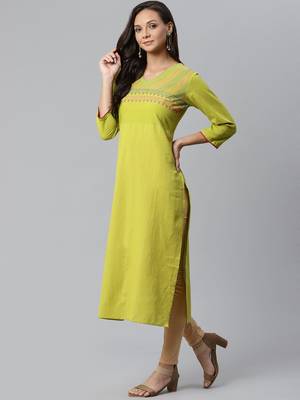 Green Embroidered Detail Straight Kurta 1