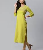 Green Embroidered Detail Straight Kurta