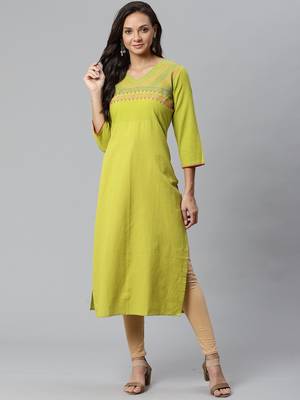 Green Embroidered Detail Straight Kurta 2