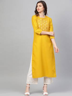 Mustard Yellow Yoke Design Straight Kurta 1