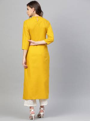 Mustard Yellow Yoke Design Straight Kurta 2