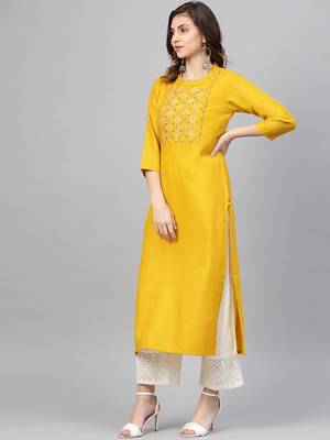 Mustard Yellow Yoke Design Straight Kurta 3