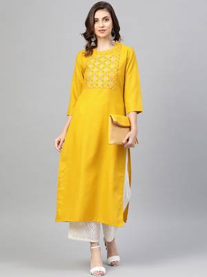 Mustard Yellow Yoke Design Straight Kurta 5