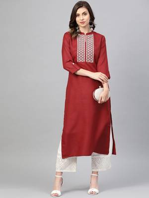Maroon & Off White Yoke Design Straight Kurta 1