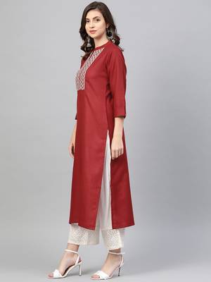Maroon & Off White Yoke Design Straight Kurta 2