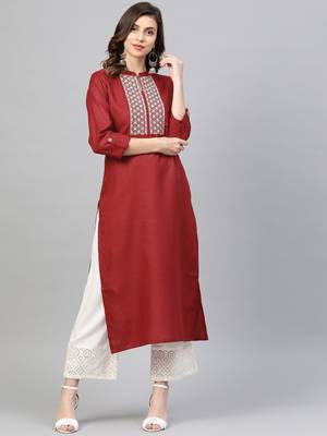 Maroon & Off White Yoke Design Straight Kurta 4