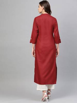 Maroon & Off White Yoke Design Straight Kurta 5