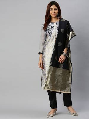 Grey floral print banarasi silk salwar 1