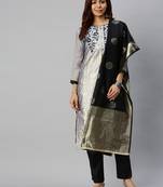Grey floral print banarasi silk salwar