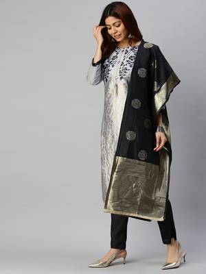 Grey floral print banarasi silk salwar 3