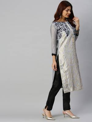 Grey floral print banarasi silk salwar 4