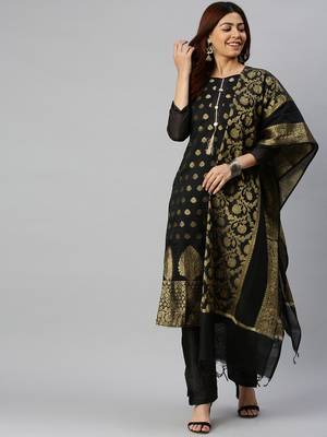 Black Block Print Banarasi silk blend Salwar 1