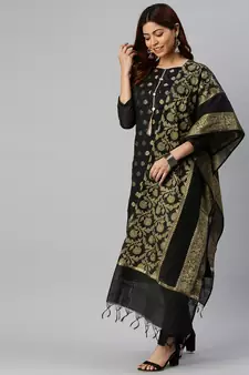 Black Block Print Banarasi silk blend Salwar