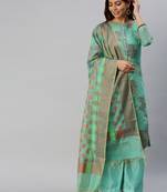 Turquoise Floral Print Banarasi silk blend Salwar