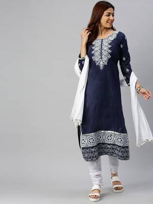 Navy-Blue Embroidered Cotton Salwar 1