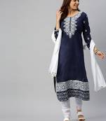 Navy-Blue Embroidered Cotton Salwar