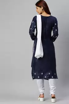 Navy-Blue Embroidered Cotton Salwar