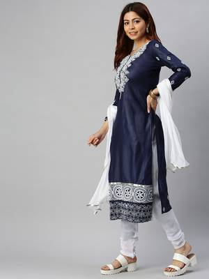 Navy-Blue Embroidered Cotton Salwar 3