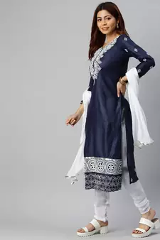 Navy-Blue Embroidered Cotton Salwar