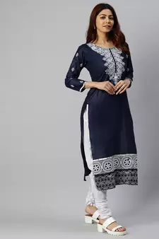 Navy-Blue Embroidered Cotton Salwar