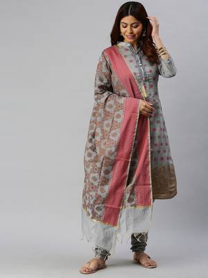 Grey Block Print Banarasi Silk Salwar 1