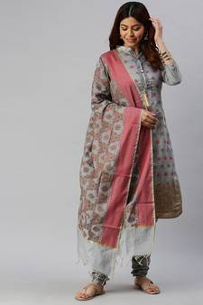Grey Block Print Banarasi Silk Salwar