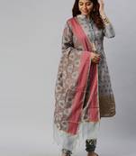 Grey Block Print Banarasi Silk Salwar