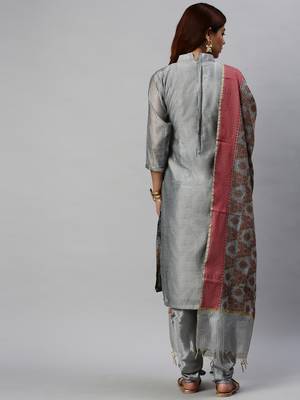 Grey Block Print Banarasi Silk Salwar 2
