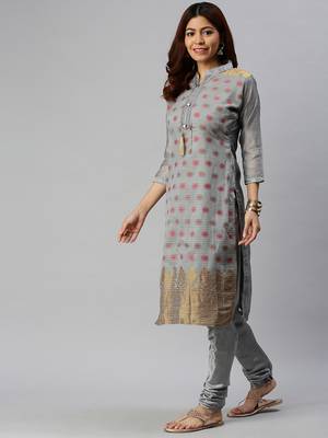 Grey Block Print Banarasi Silk Salwar 4