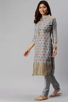 Grey Block Print Banarasi Silk Salwar