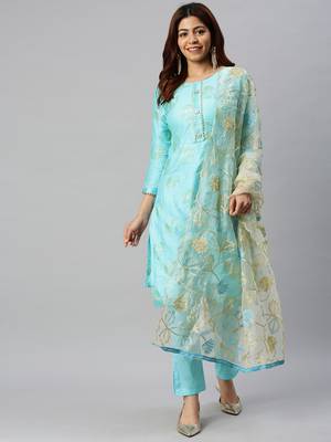 Sky-Blue Block Print Cotton Salwar 1
