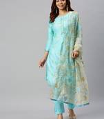 Sky-Blue Block Print Cotton Salwar